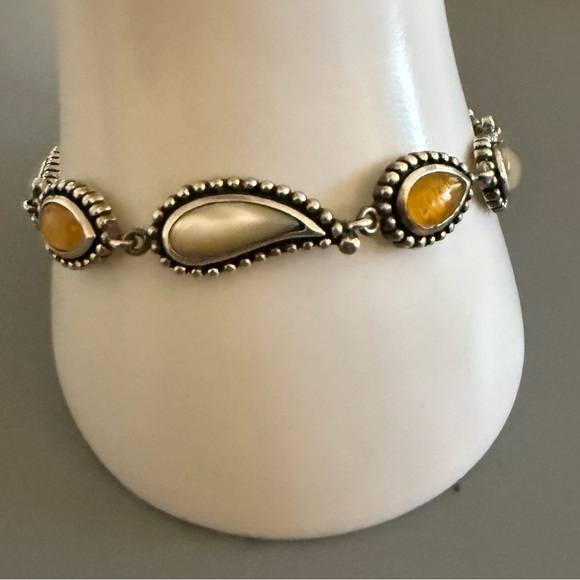 Vintage Mother of Pearl Amber Sterling Silver Bracelet VERY Unusual - Picture 5 of 6